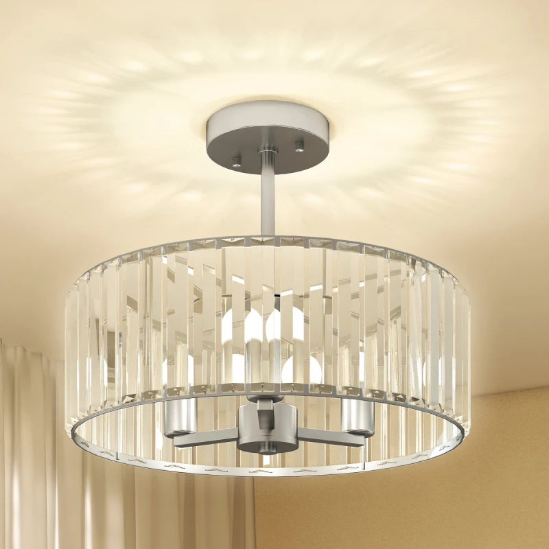 Image of HOMCOM HOMCOM Semi Flush Mount Modern Crystal Chandelier Ceiling Light - Silver Tone