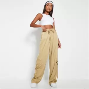 Image of I Saw It First Satin Wide Leg Cargo Trousers - Neutral