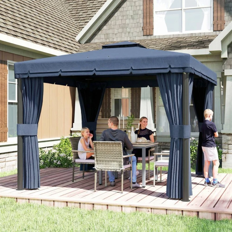 Image of OUTSUNNY 3 x 3(m) Patio Gazebo Garden Shelter w/ Mosquito Netting, Dark Blue Size: 3m x 3m Dark Blue Unisex 3m x 3m