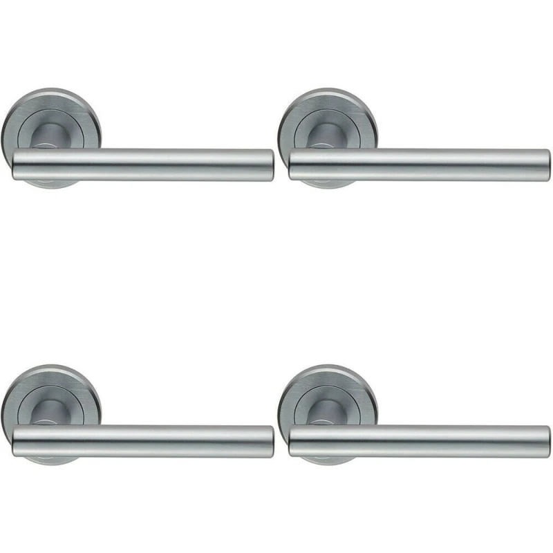 Image of Loops 4x PAIR Straight T Bar Handle on Round Rose Concealed Fix Satin Chrome Multi