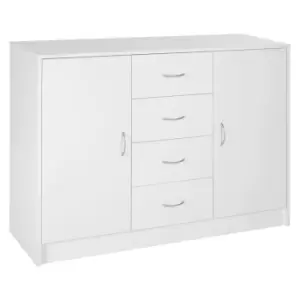 Image of Homcom 2 Door 4 Drawer Cabinet White With Silver Handles