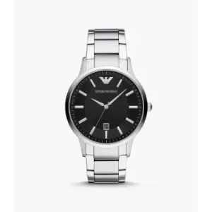 Image of Emporio Armani Mens Three-Hand Date Stainless Steel Watch - Silver
