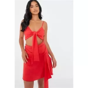 Image of I Saw It First Coral Petite Linen Look Tie Detail Mini Skirt - Pink