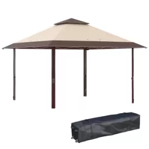 Image of Outsunny 4 x 4m Pop-up Gazebo Double Roof Canopy Tent with UV Proof, Roller Bag & Adjustable Legs Outdoor Party, Steel Frame, Coffee