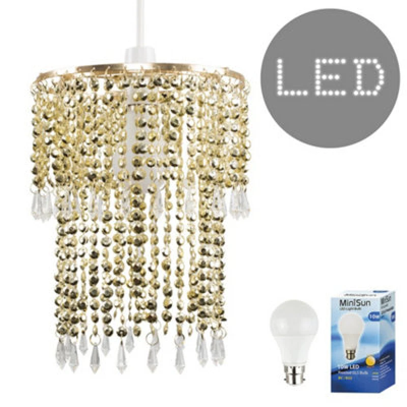Image of ValueLights Gold Ceiling Pendant Droplets Shade With Warm White Bulb Gold