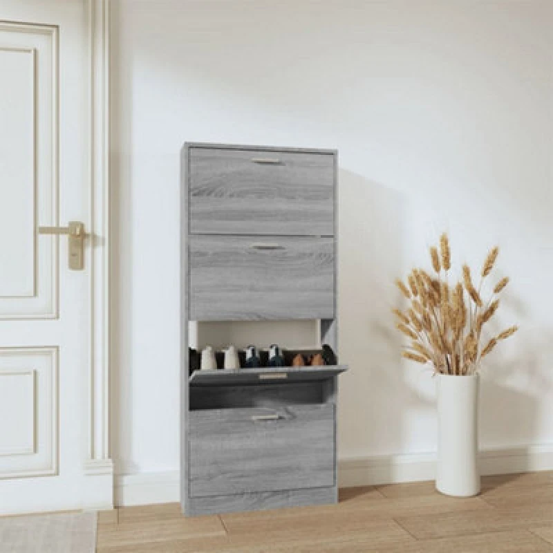 Image of Vidaxl Shoe Cabinet Grey Sonoma 59X17X150 Cm Engineered Wood