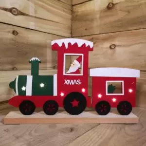 Image of Premier 34cm Felt Christmas Santa on Train with 7 Warm White LED Lights