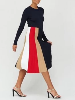 Image of Tommy Hilfiger Icon Pleated Crew Neck Dress - Navy