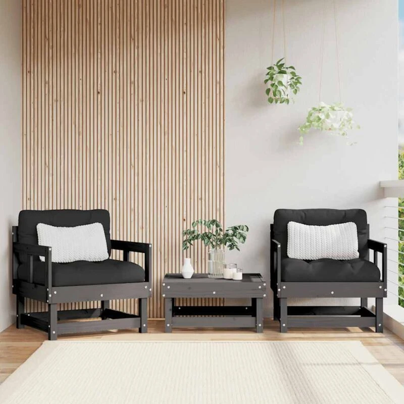 Image of VIDAXL Garden Chairs with Cushions 2 pcs Grey Solid Wood Pine Vidaxl 8720845801670