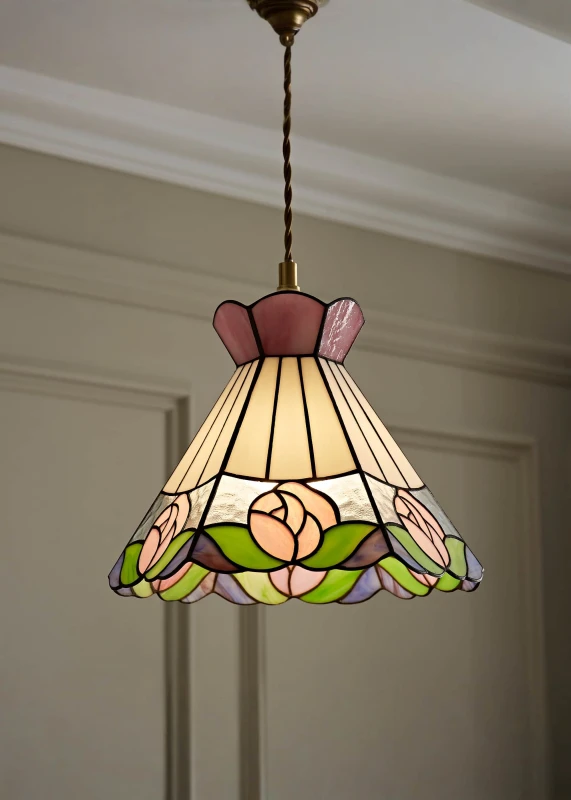 Image of ValueLights ValueLights Evelyn Tiffany Rose Glass Easy Fit Ceiling Light Lamp Shade with Bulb Multi One Size Unisex 5059406069895