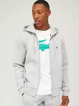 Image of Lacoste Logo Zip Thru Hoodie, Grey, Size 2XL, Men