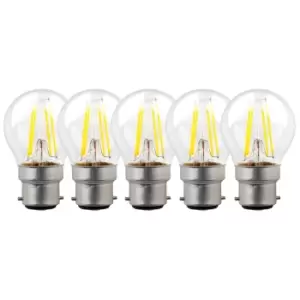 Image of 5 Watts B22 BC Bayonet LED Light Bulb Clear Golf Ball Warm White Dimmable, Pack of 5
