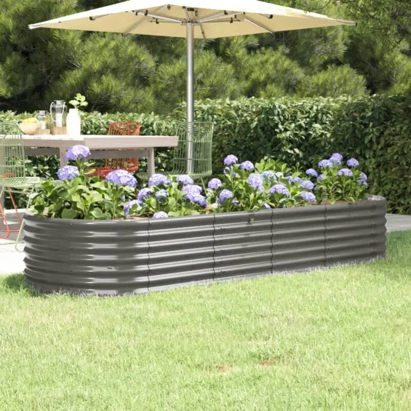 Image of vidaXL Garden Raised Bed Powder-coated Steel 224x80x36cm Grey 318919