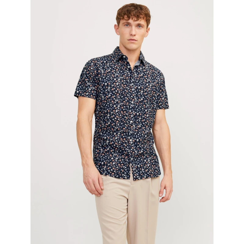 Image of Jack and Jones Floral Print Short Sleeve Shirt Mens - Blue Blue S