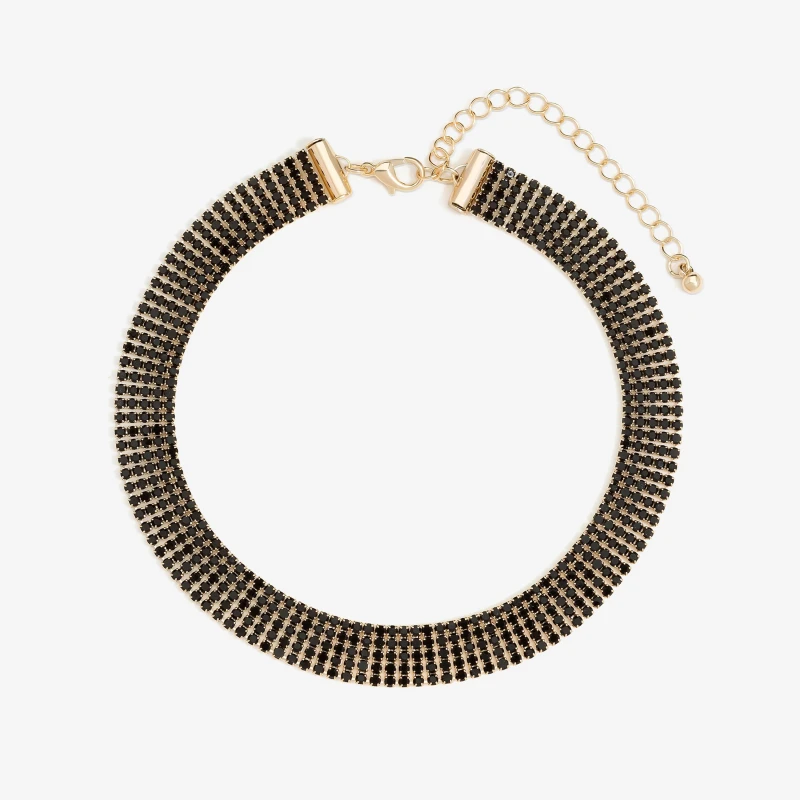 Image of Mood Gold Black Fixed Diamante Choker Necklace Jewellery Sets One Size Gold 72748010000