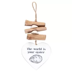 Image of World is Your Oyster Driftwood and MDF Hanging Heart Sign