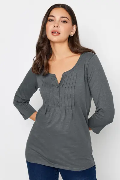 Image of Long Tall Sally Tall Henley Top Charcoal