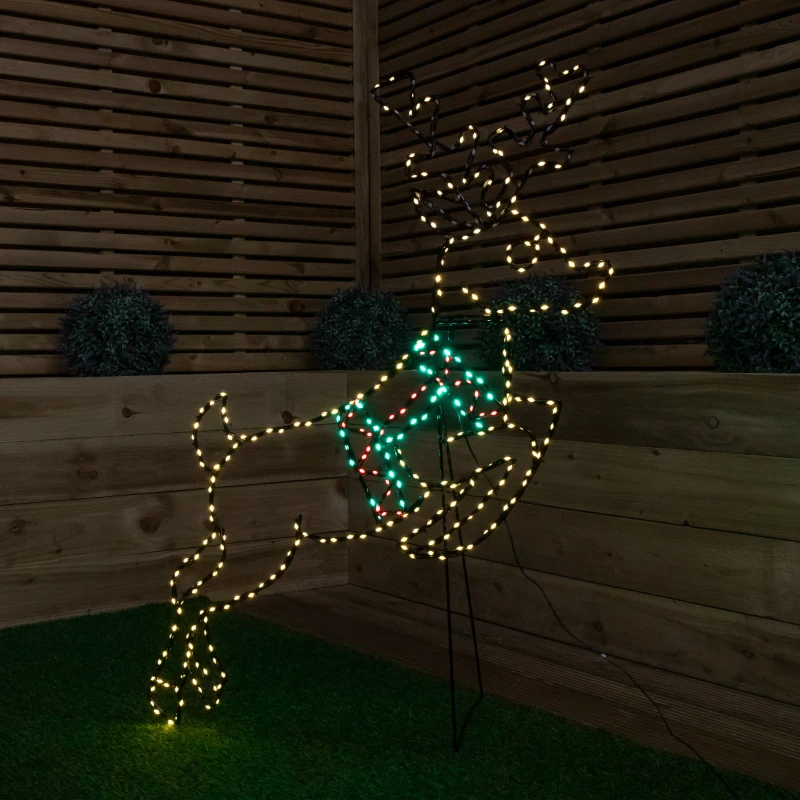 Image of 1.1m x 73cm Light up Prancing Christmas Reindeer with 350 Multi-Coloured LEDs