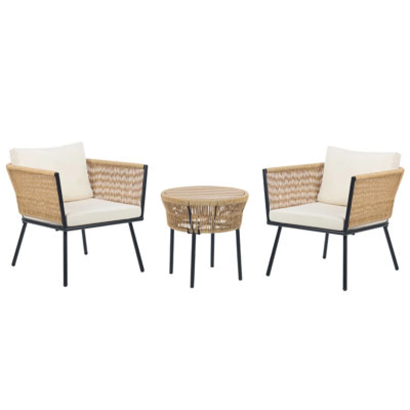 Image of Beliani Bistro Set With Cushions Gargano Pe Rattan Natural