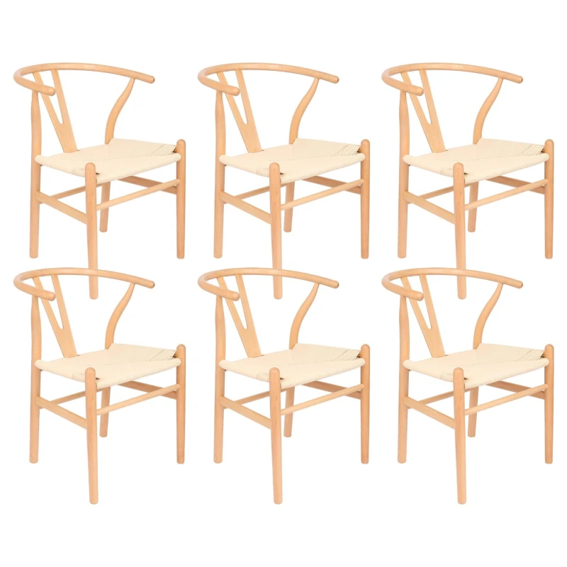 Image of Nicholas Winter 6x Beech Wood Scandi Danish Style Dining Chairs - Solid Wood Chairs in Natural Natural Unisex