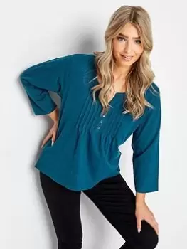 Image of M&Co Petite Petite Henley Teal, Blue, Size 18, Women
