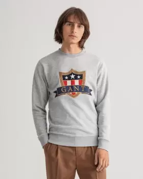 Image of GANT Men Banner Shield Crew Neck Sweatshirt (S) Grey