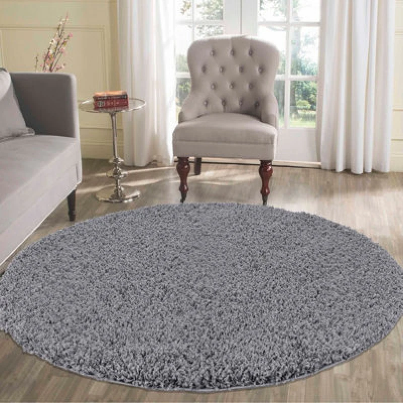 Image of Desire Rugs Plain Living Room Shaggy Area Rugs Dark Grey Round 120X120 Cm