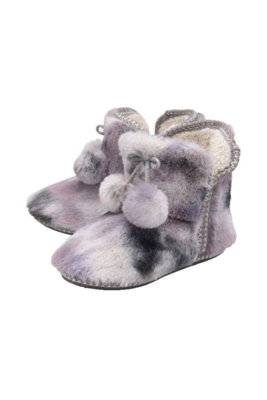 Image of Dunlop Fluffy Pom Pom Memory Foam Slipper Booties Grey female