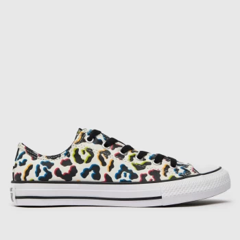 Image of Converse Stone & Black Leopard Print Lo Trainers Youth