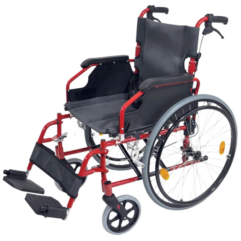 Image of Loops Deluxe Self Propelled Aluminium Wheelchair - Compact Foldable Design - Red Multi