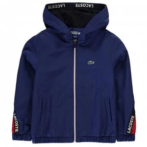 Image of Lacoste Tape Sleeve Hooded Rain Jacket - Blu/Red/Wht