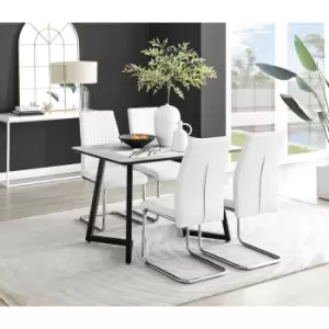Image of Furniturebox Carson White Marble Effect Recatngular 120cm Dining Table & 4 White Lorenzo Faux Leather Chairs