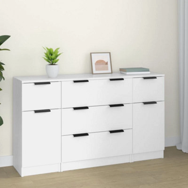Image of Vidaxl 3 Piece Sideboard Set White Engineered Wood, White 3115820
