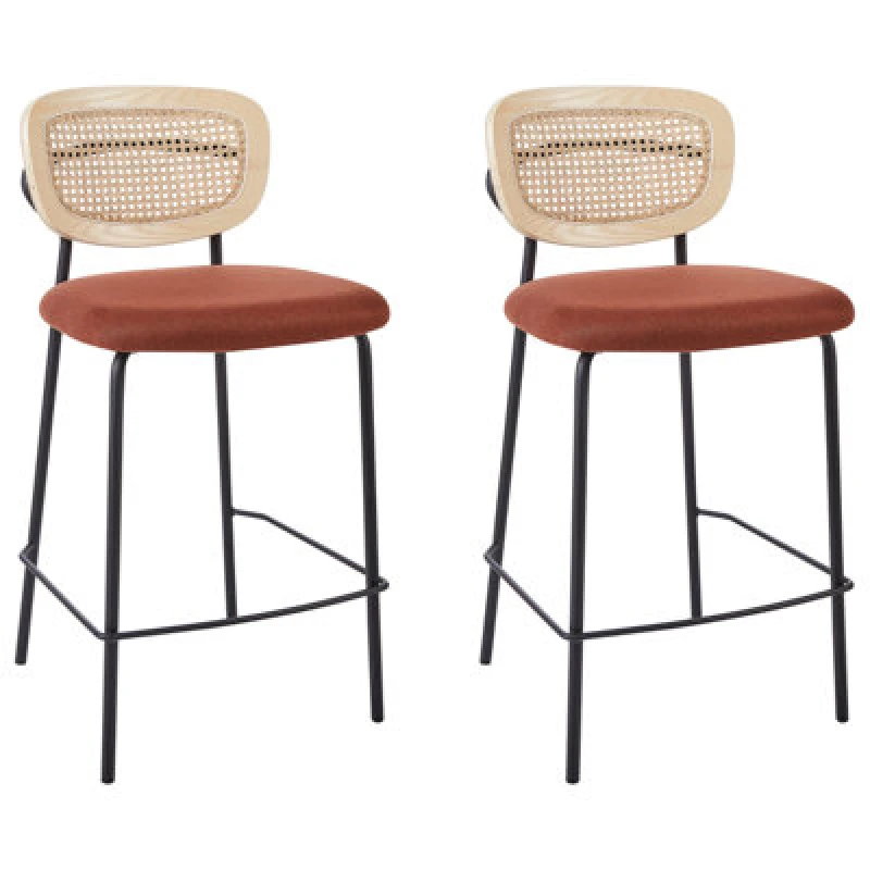 Image of Beliani Set Of 2 Bar Chairs Mayetta Rattan Orange