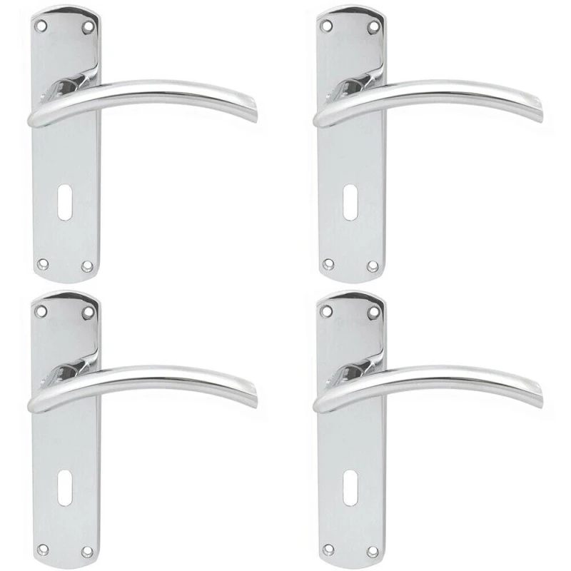 Image of Loops 4x Arched Lever on Lock Backplate Door Handle 170 x 42mm Polished Chrome Multi