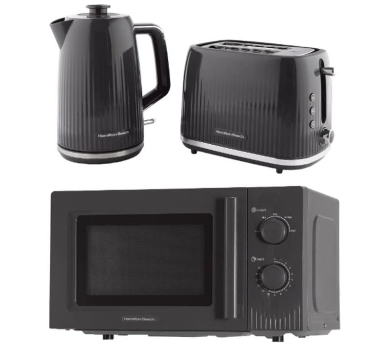 Image of HAMILTON BEACH Miami HBMIAKSCH Solo Microwave, Electric Kettle & 2-Slice Toaster Bundle - Charcoal, Black 5060916373112