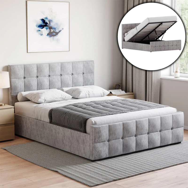Image of Lassic Valentina King Size Ottoman Bed & Mattress Set Crushed Velvet unisex King Size