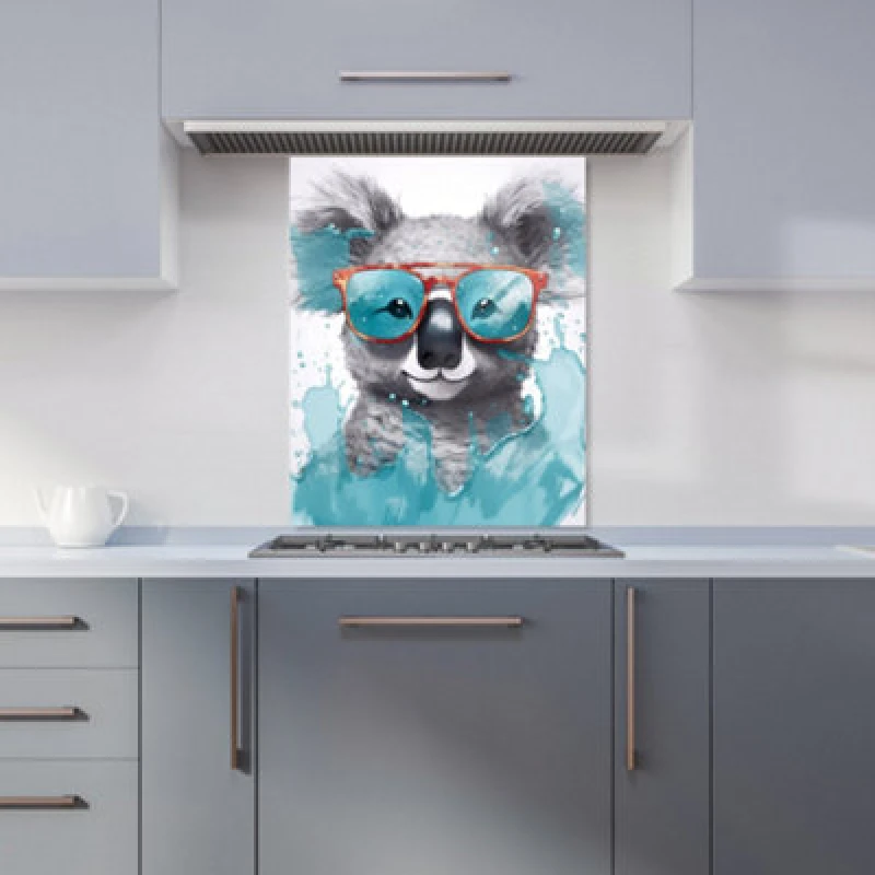 Image of Warren Reed Designer Splashart Koala In Glasses Kitchen Splashback
