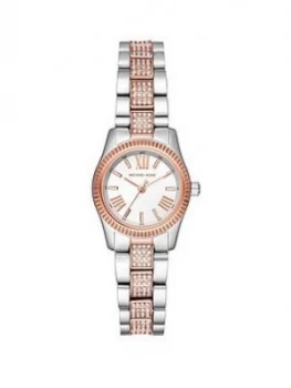 Image of Michael Kors White And Rose Gold Detail Dial Two Tone Glitz Stainless Steel Bracelet Ladies Watch