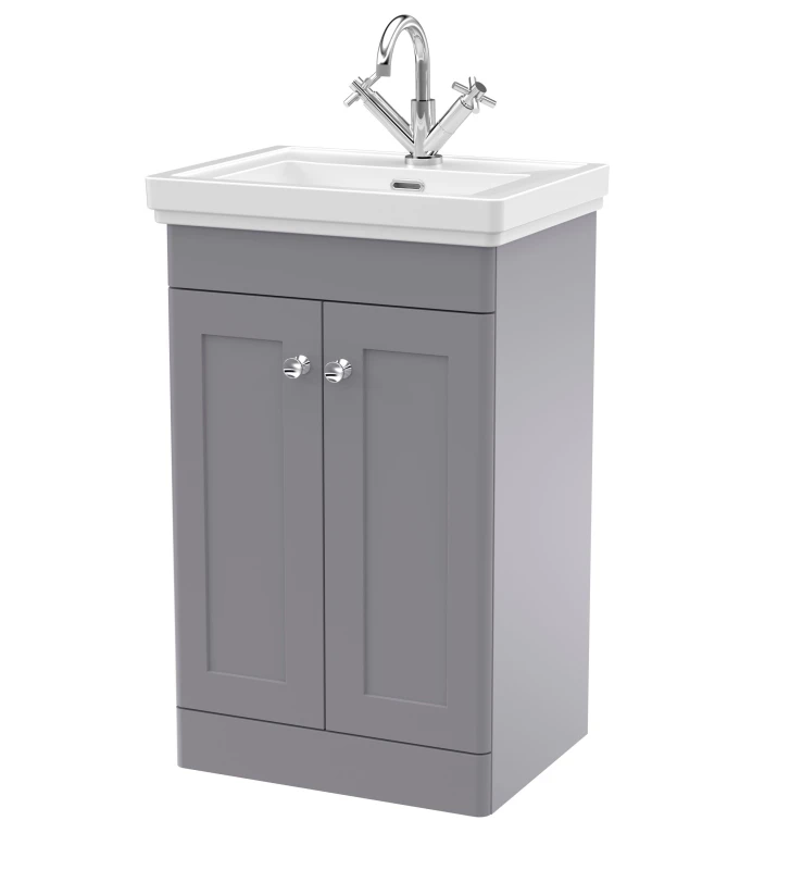 Image of Balterley Floor Standing 2 Door Vanity 1 Tap Hole Fireclay Basin 500mm Grey Grey