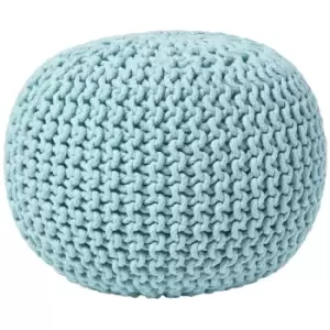 Image of Pastel Blue Round Cotton Knitted Pouffe Footstool - Pastel Blue - Homescapes