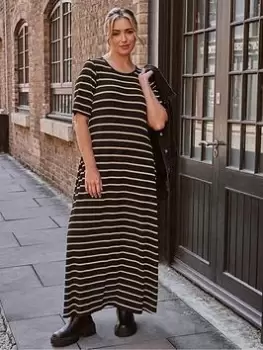 Image of Yours Rib Swing Stripe Dress Short Sleeve Black, Size 16, Women