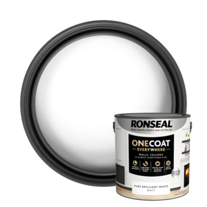Image of Ronseal One Coat Everywhere Multi Surface Matt Paint Pure Brilliant White - 2.5L White
