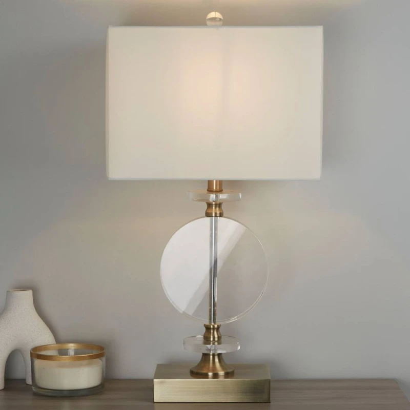 Image of Lighting Collection Contemporary Gold Base Table Lamp with Decorative Clear Disc in Bronze Bronze Unisex