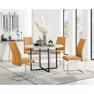 Image of Furniturebox Adley Grey Concrete Effect 120cm Storage Dining Table & 4 Mustard Lorenzo Silver Leg Faux Leather Chairs