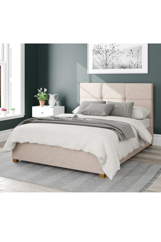 Image of Aspire Aspire Caine Upholstered Ottoman Storage Bed, Saxon Twill Fabric in Natural Size: Single Natural Single Unisex 5057632188618