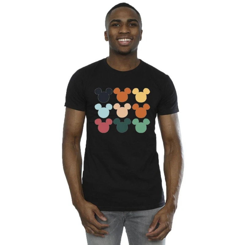 Image of Disney Men Mickey Mouse Heads Square T-Shirt in Black Size: Small Black S Male 5057864735857