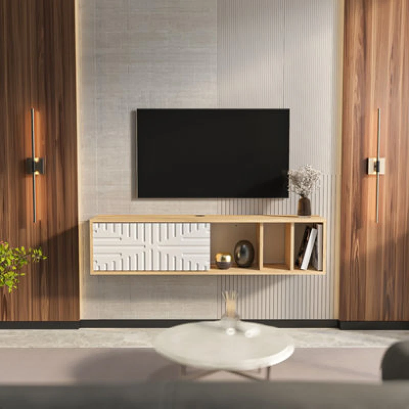 Image of Decorotika Modern Teo Floating TV Unit Sapphire Oak And White