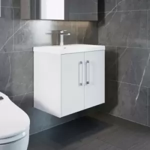 Image of Hudson Reed Juno Wall Hung 2-Door Vanity Unit with Basin 3 600mm Wide - White Ash