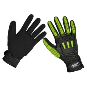 Image of Sealey Cut and Impact Resistant Work Gloves Green / Black XL Pack of 1